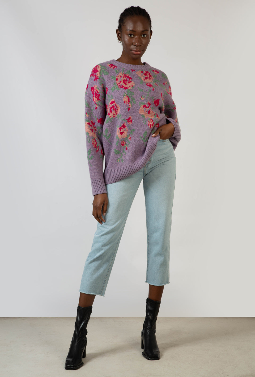 Purple floral intarsia wool blend jumper_4