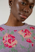 Purple floral intarsia wool blend jumper_2