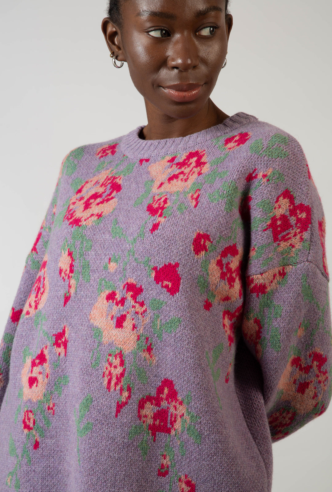Purple floral intarsia wool blend jumper_7
