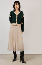Deep green and beige contrast trim cardigan_3