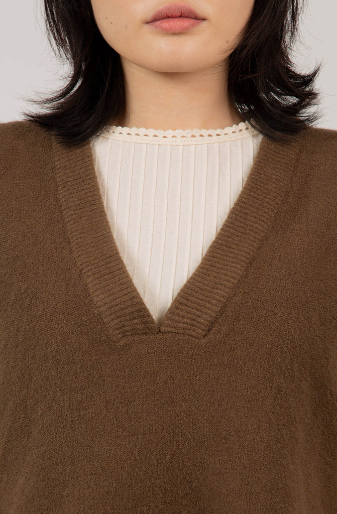 Brown deep V neck sweater vest_8
