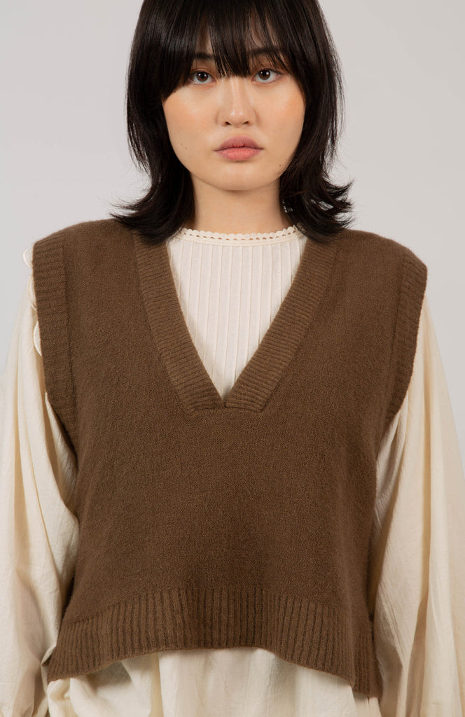 Brown deep V neck sweater vest_4