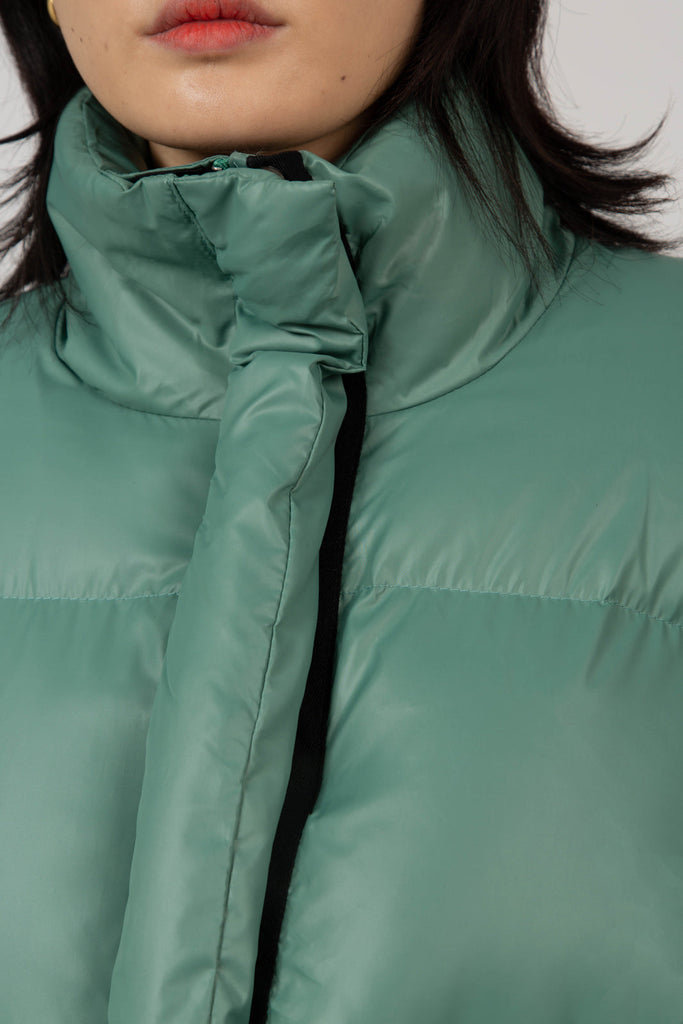 Deep green glossy puffer coat_6
