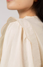 Beige ruffle trim seamed yoke blouse_7