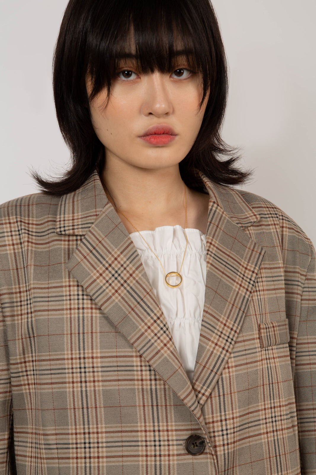 Brown bold check single breasted blazer_4