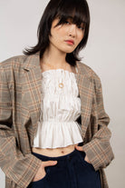 Brown bold check single breasted blazer_3