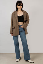 Brown and blue houndstooth single breasted blazer_1