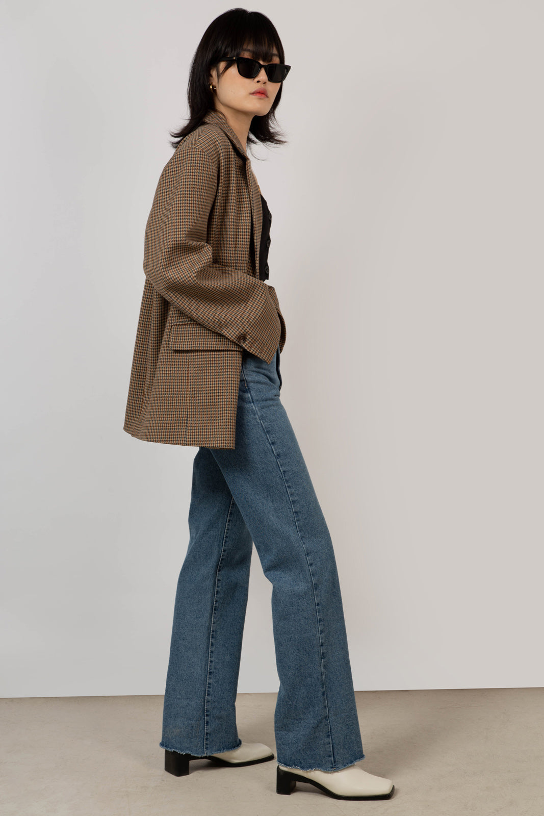 Brown and blue houndstooth single breasted blazer_2