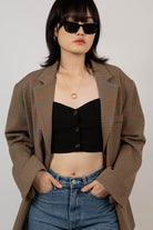 Brown and blue houndstooth single breasted blazer_3