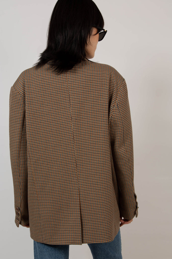 Brown and blue houndstooth single breasted blazer_5