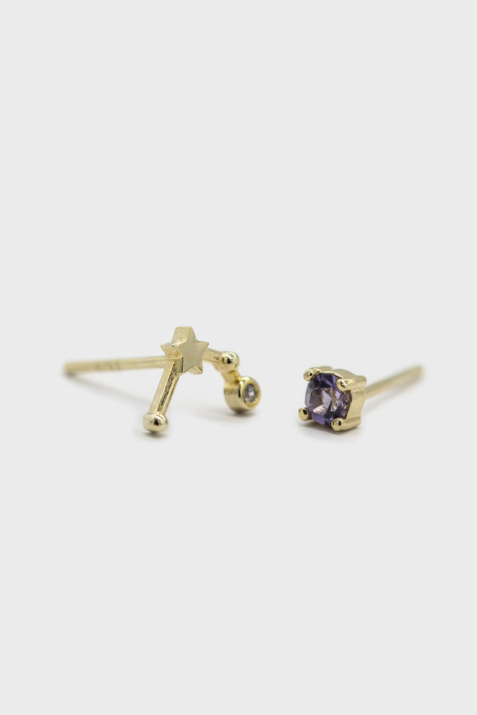 Gold birthstone zodiac earrings / Feb - Amethyst purple_1