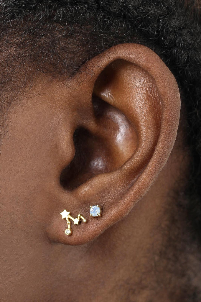 Gold birthstone zodiac earrings / Mar - Aquamarine light blue_2