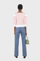 Ivory and red striped ruched front top_6