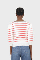 Ivory and red striped ruched front top_3
