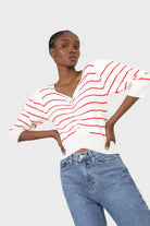 Ivory and red striped ruched front top_9