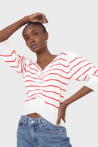 Ivory and red striped ruched front top_10