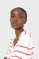 Ivory and red striped ruched front top_8