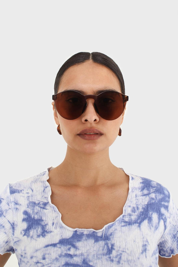 Brown frameless round sunglasses_2