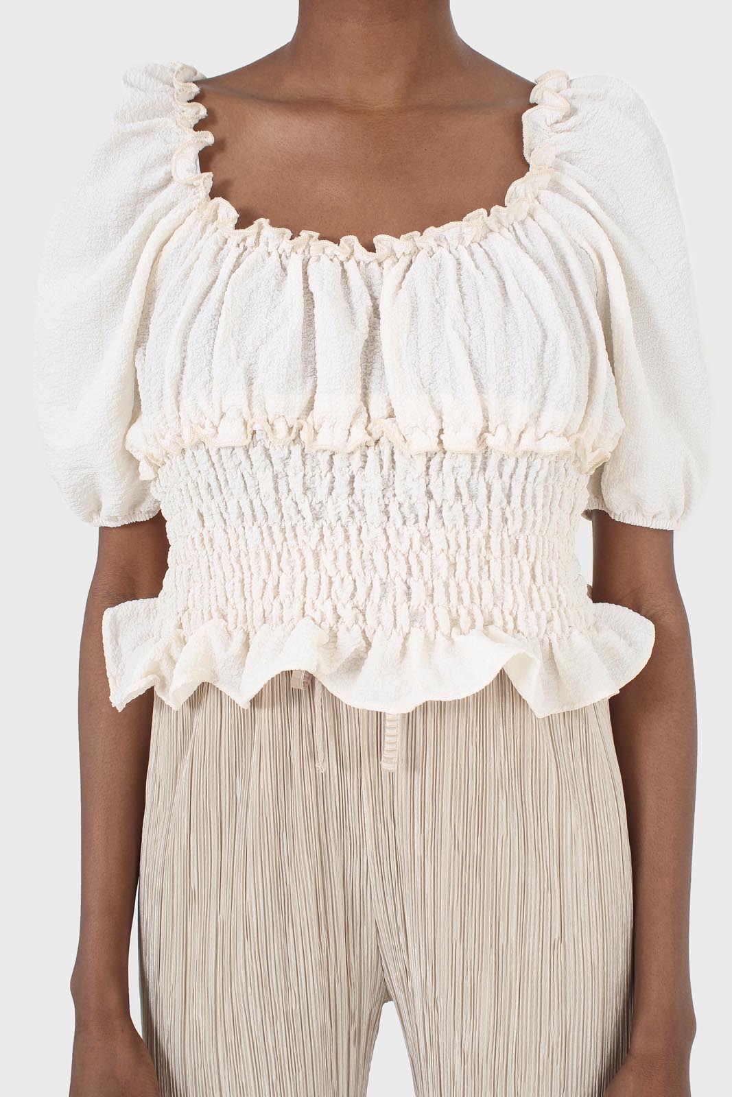 Beige silky micro pleat trousers_8