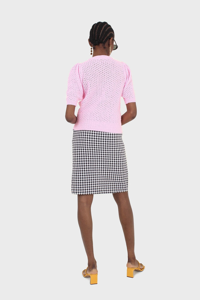 Hot pink textured knitted short sleeve top_5