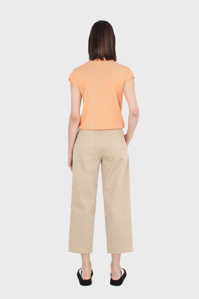 Dark beige pleat front adjustable waistband trousers_6