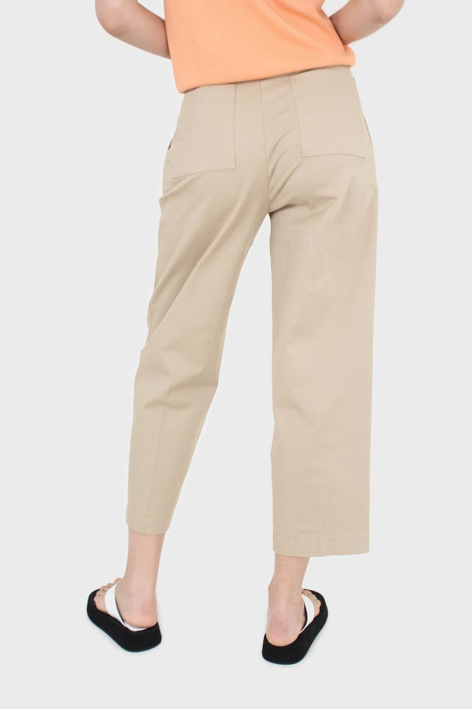 Dark beige pleat front adjustable waistband trousers_2
