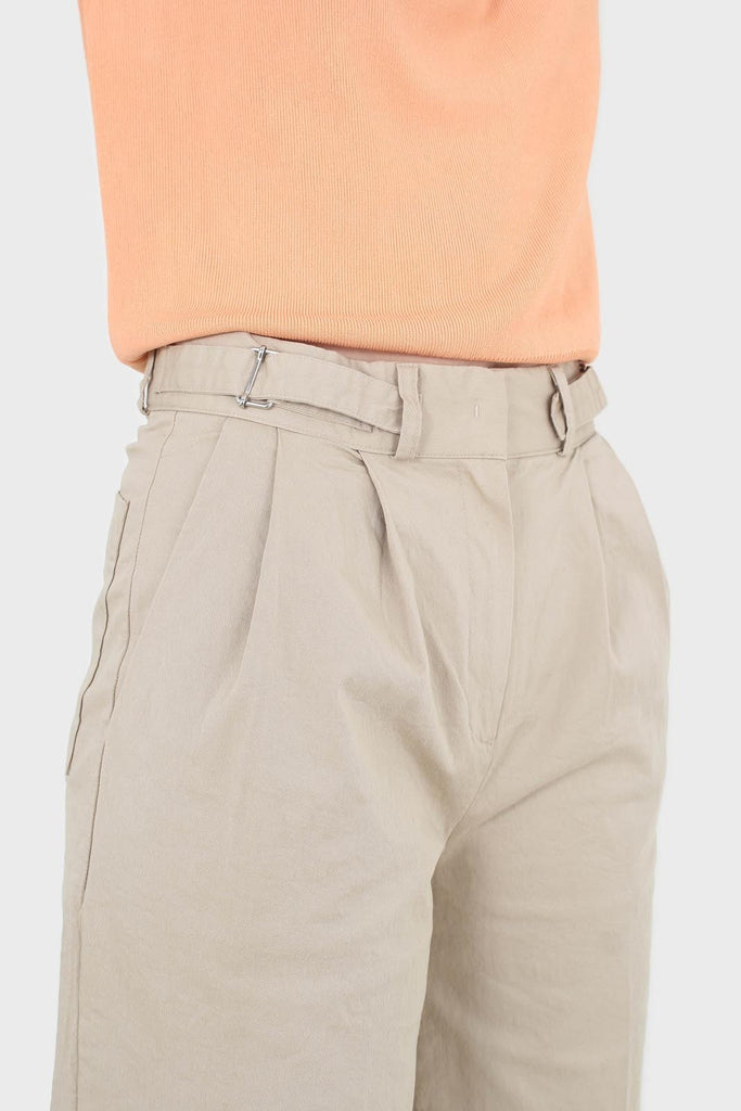 Dark beige pleat front adjustable waistband trousers_3
