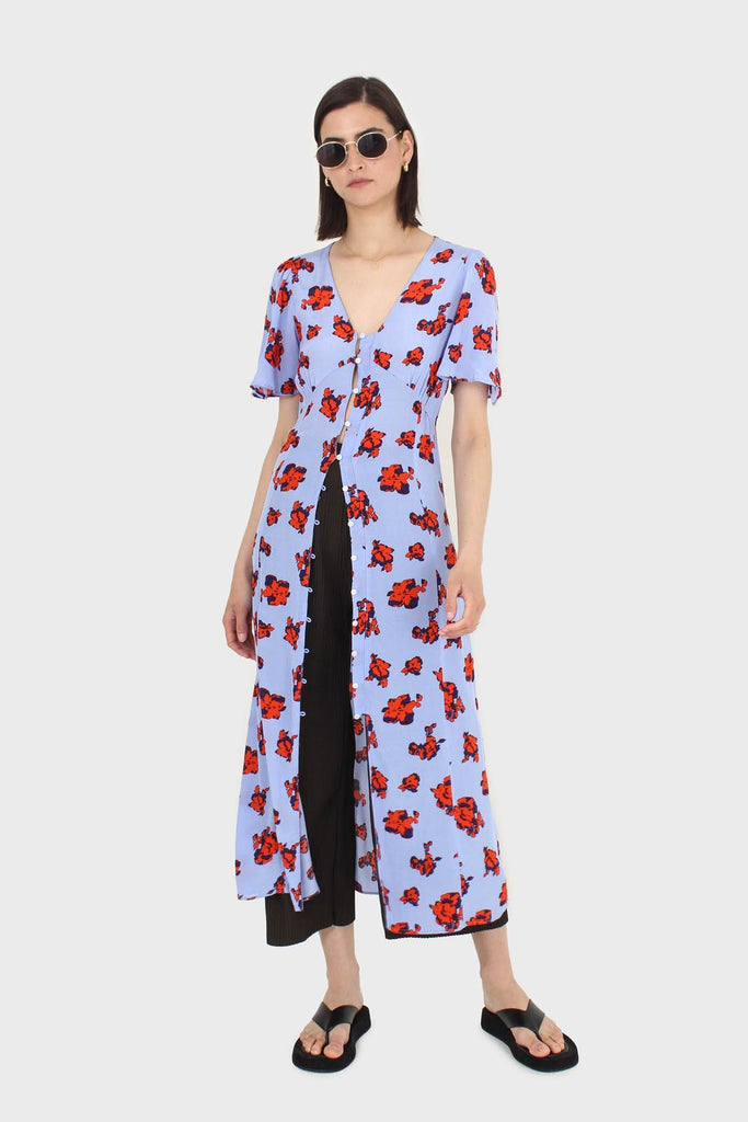 Pale blue and red floral print short sleeved maxi dress_6