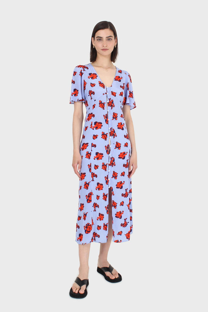 Pale blue and red floral print short sleeved maxi dress_1
