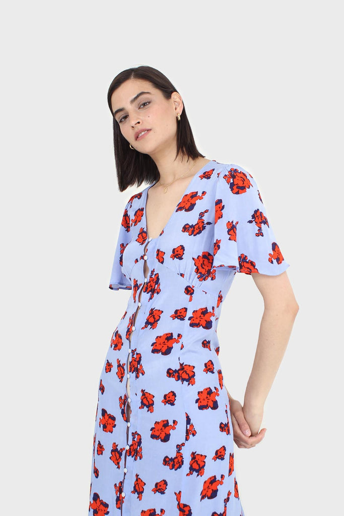 Pale blue and red floral print short sleeved maxi dress_5