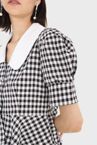 Black and white gingham large collar peplum top_6