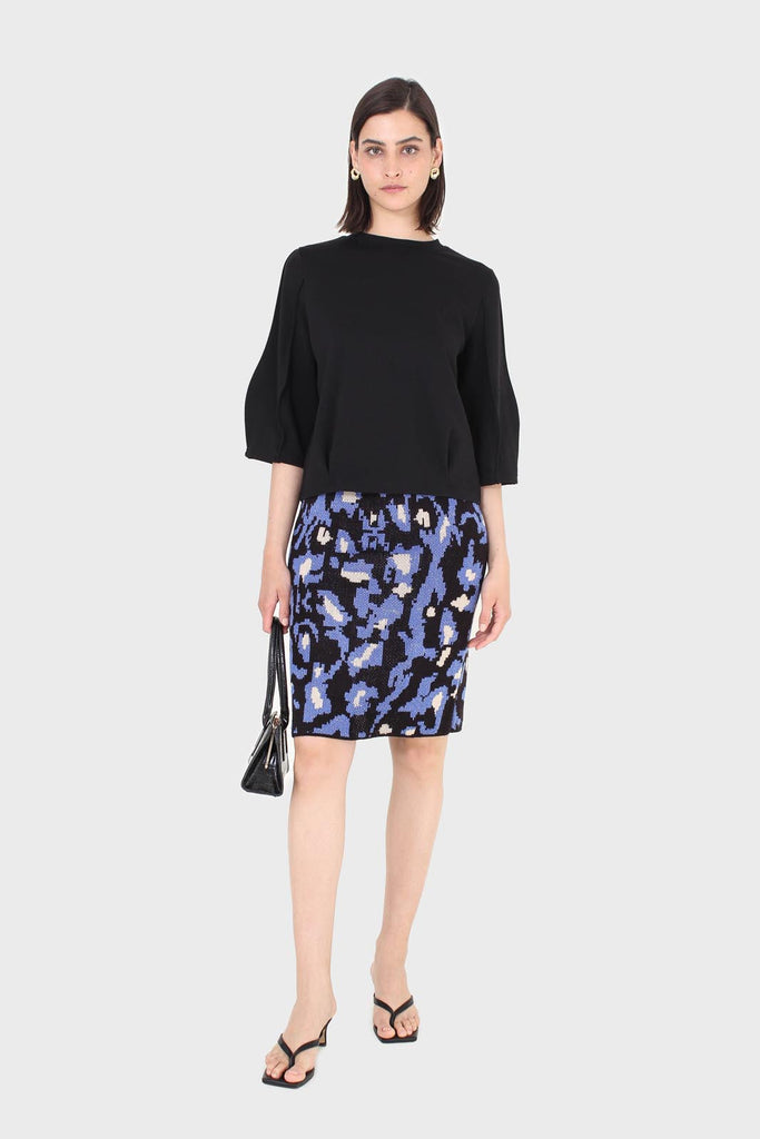 Blue and ivory leopard jacquard knit skirt_3