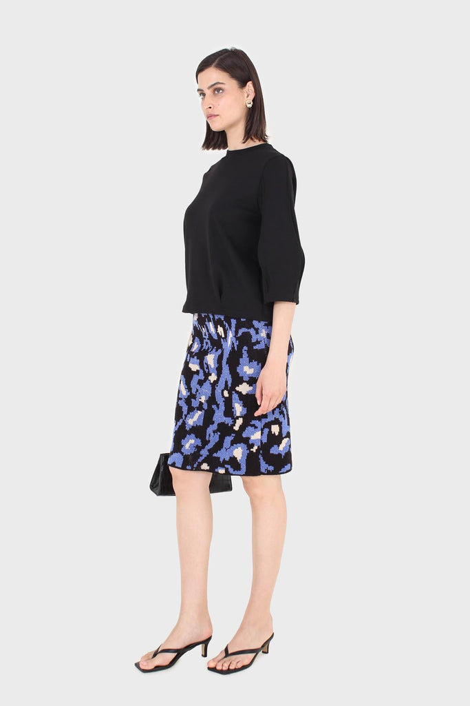 Blue and ivory leopard jacquard knit skirt_6