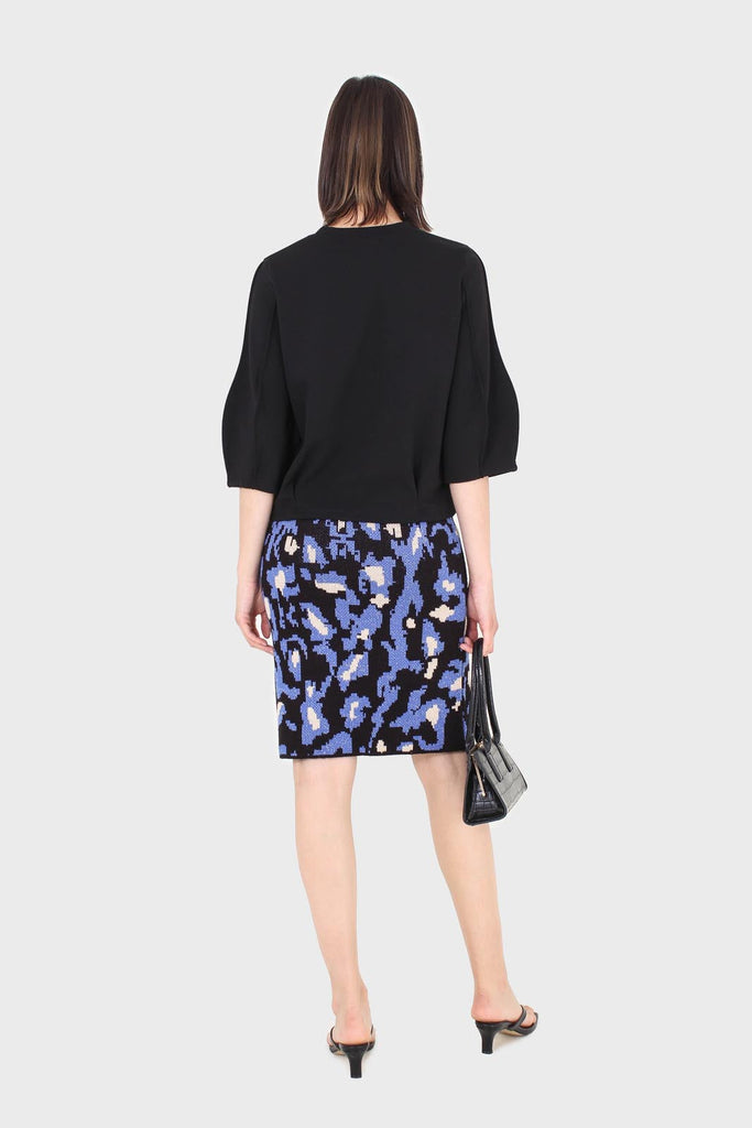 Blue and ivory leopard jacquard knit skirt_7