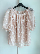 Pale pink floating clover off shoulder blouse_1
