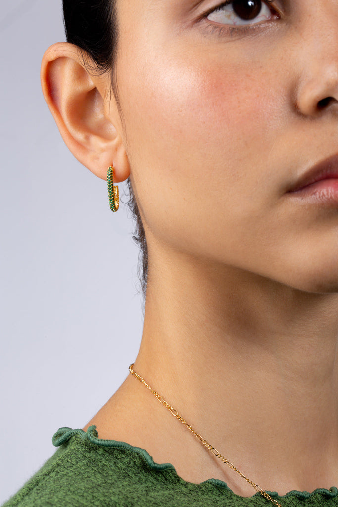 Gold and green diamante long hoop earrings_6
