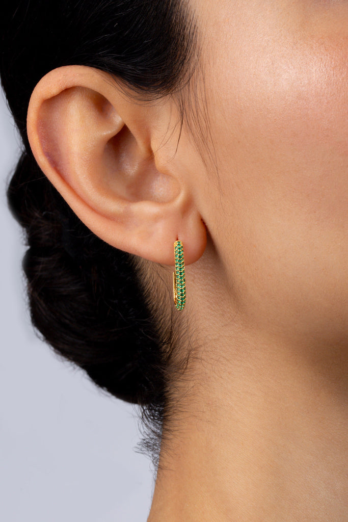 Gold and green diamante long hoop earrings_3