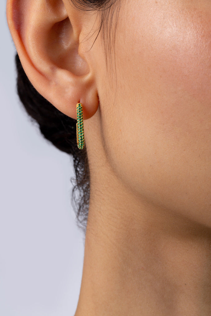 Gold and green diamante long hoop earrings_2