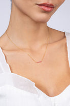 Gold charm necklace - Pink diamante bar_4