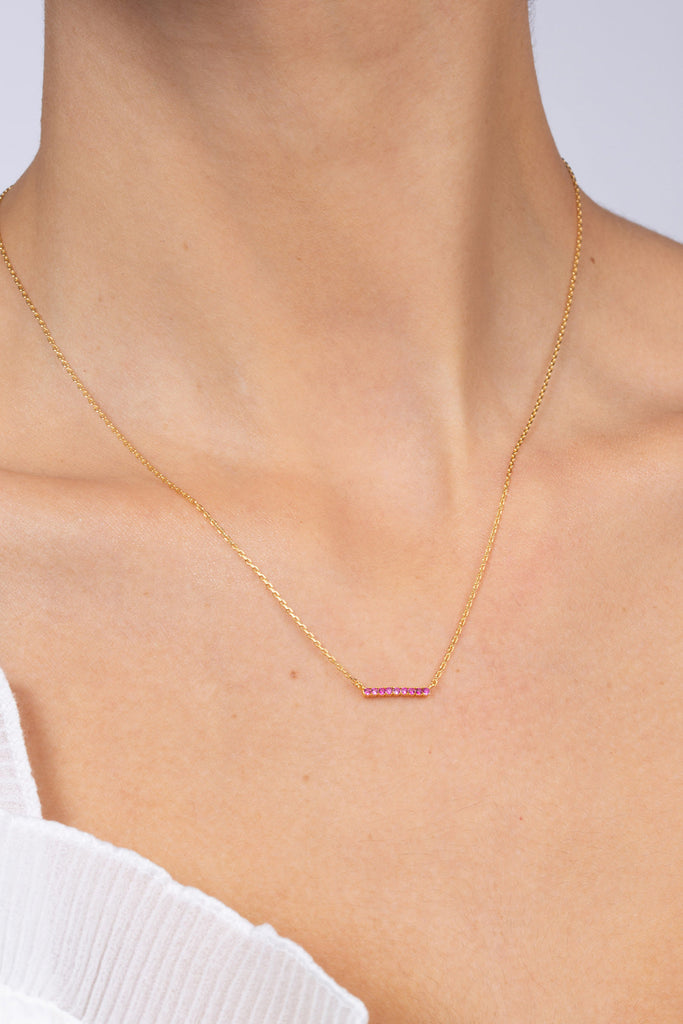 Gold charm necklace - Pink diamante bar_2