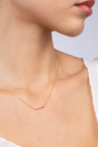 Gold charm necklace - Pink diamante bar_3