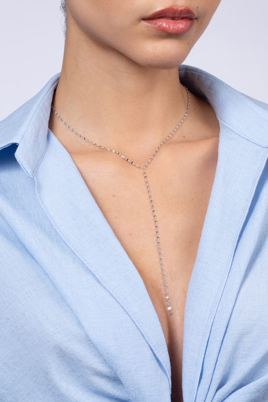 Chain necklace - Silver long Y drop_2
