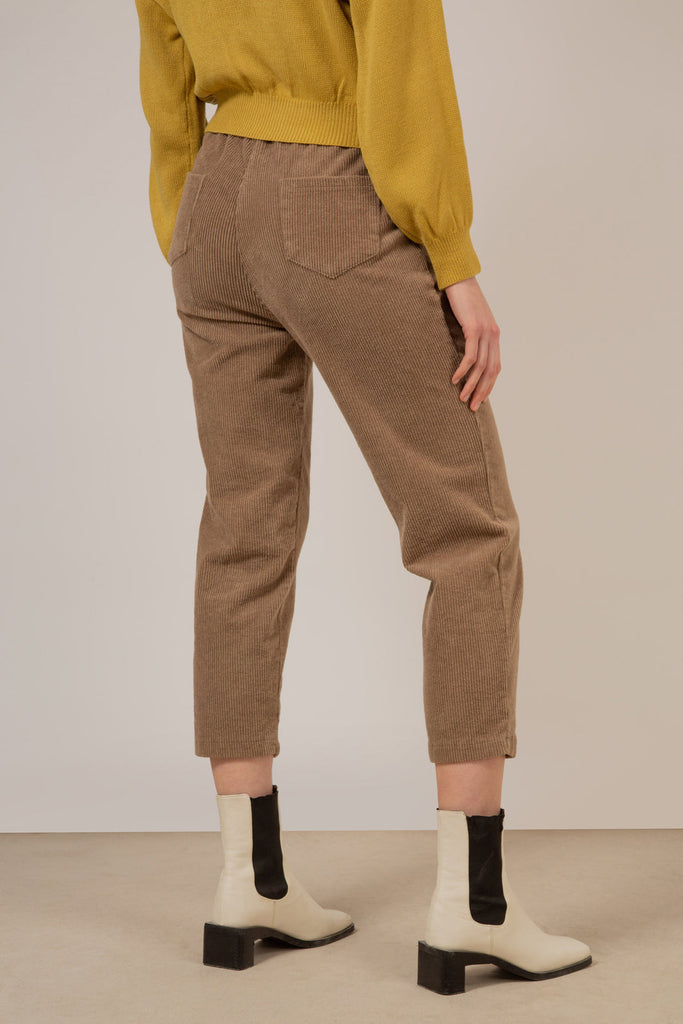 Beige corduroy loose fit drawstring trousers_4