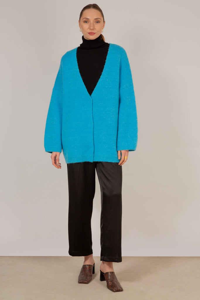 Bright blue thick mohair blend cardigan_7