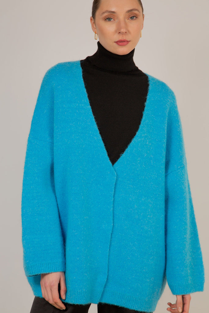 Bright blue thick mohair blend cardigan_3