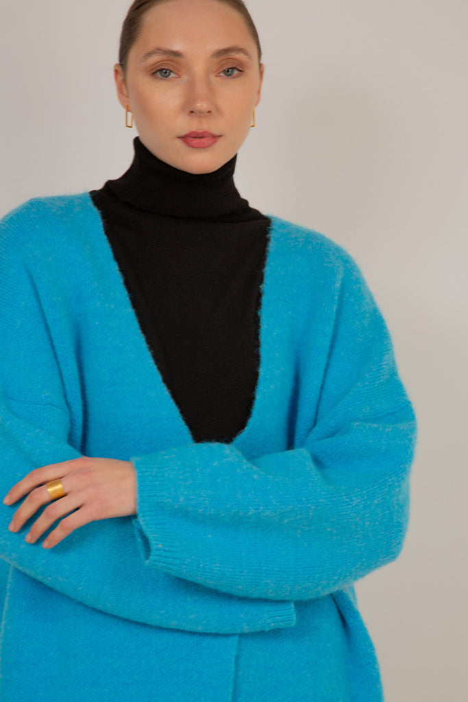 Bright blue thick mohair blend cardigan_2