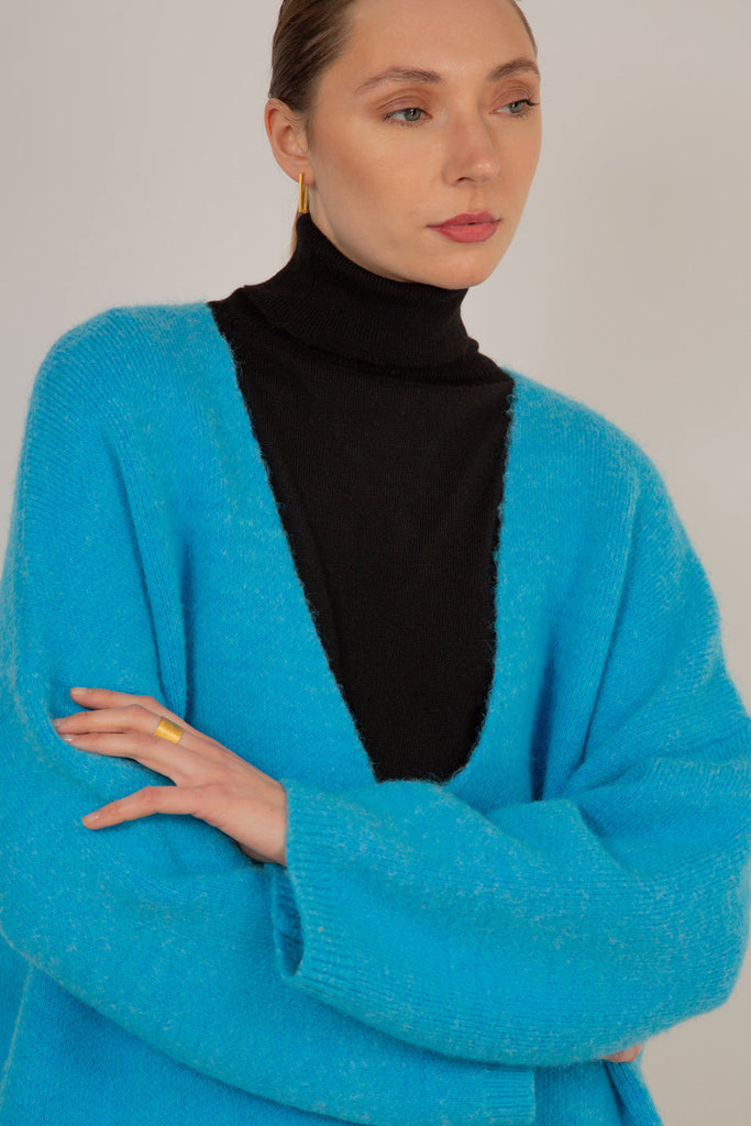 Bright blue thick mohair blend cardigan_4