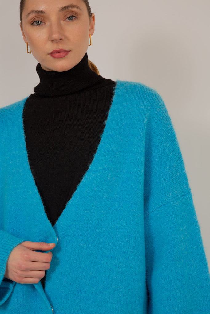 Bright blue thick mohair blend cardigan_6