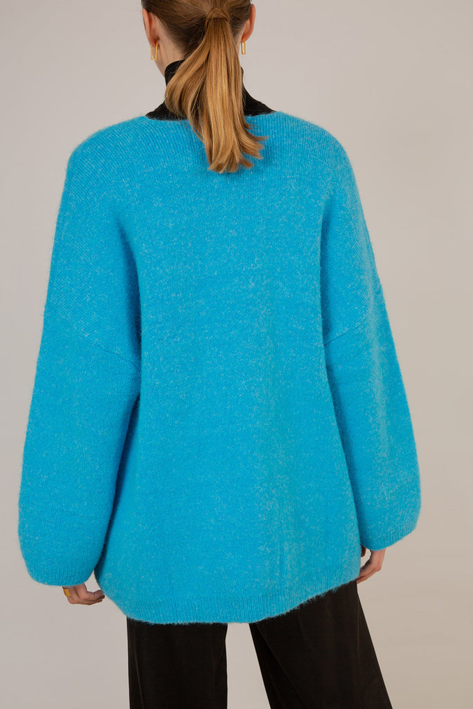 Bright blue thick mohair blend cardigan_5