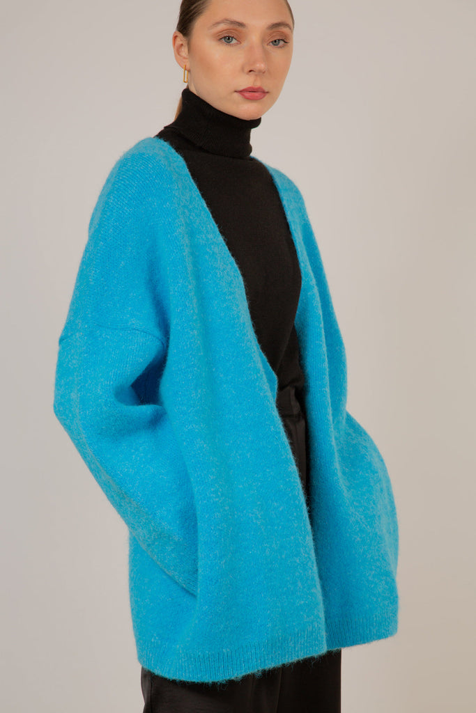 Bright blue thick mohair blend cardigan_1